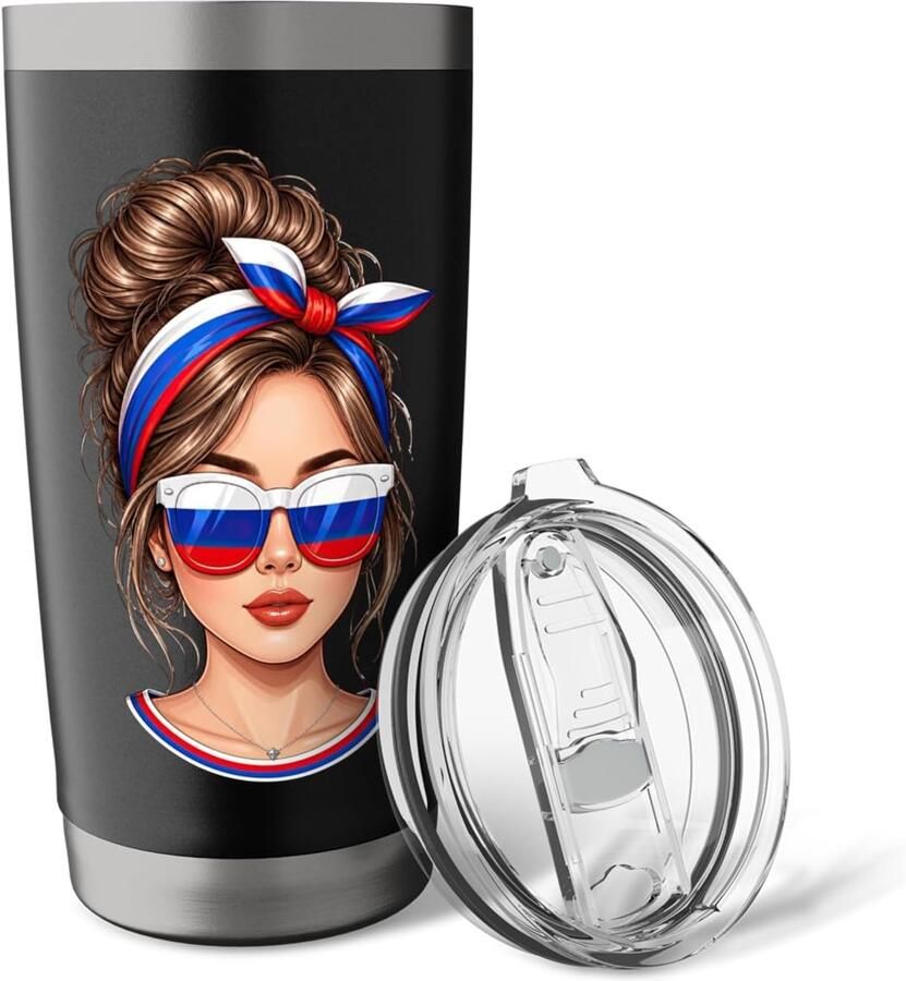 Thermobeker met haarband en zonnebril