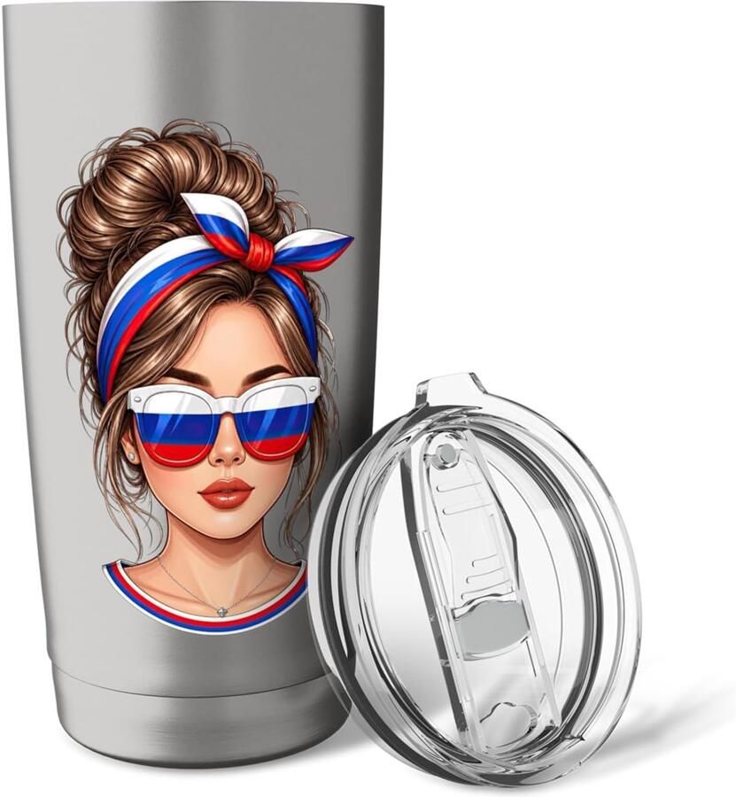 Thermobeker met haarband en zonnebril