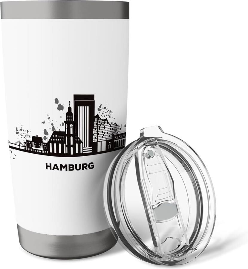 Thermobeker met Hamburgse havenskyline