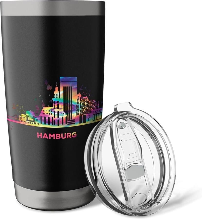 Thermobeker met Hamburgse havenskyline