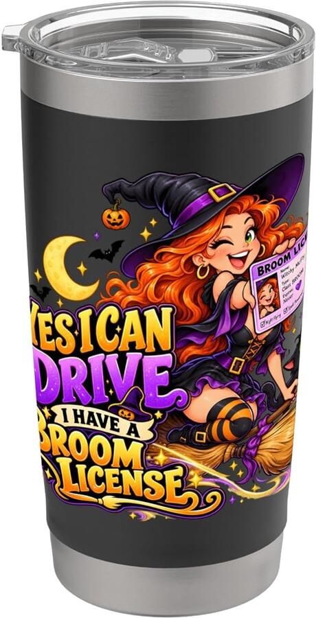Thermobeker met heks en maan dubbelwandig voor Halloween