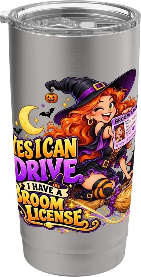 Thermobeker met heks en maan dubbelwandig voor Halloween