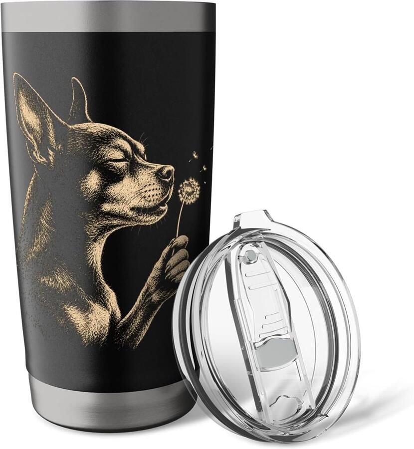 Thermobeker met hond en wensbloem