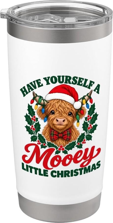 Thermobeker met kerstman en Highland Cow