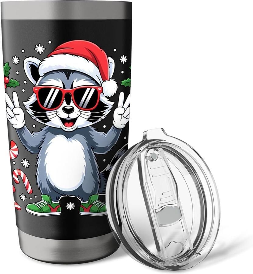 Thermobeker met kerstmeme dubbelwandig roestvrij staal