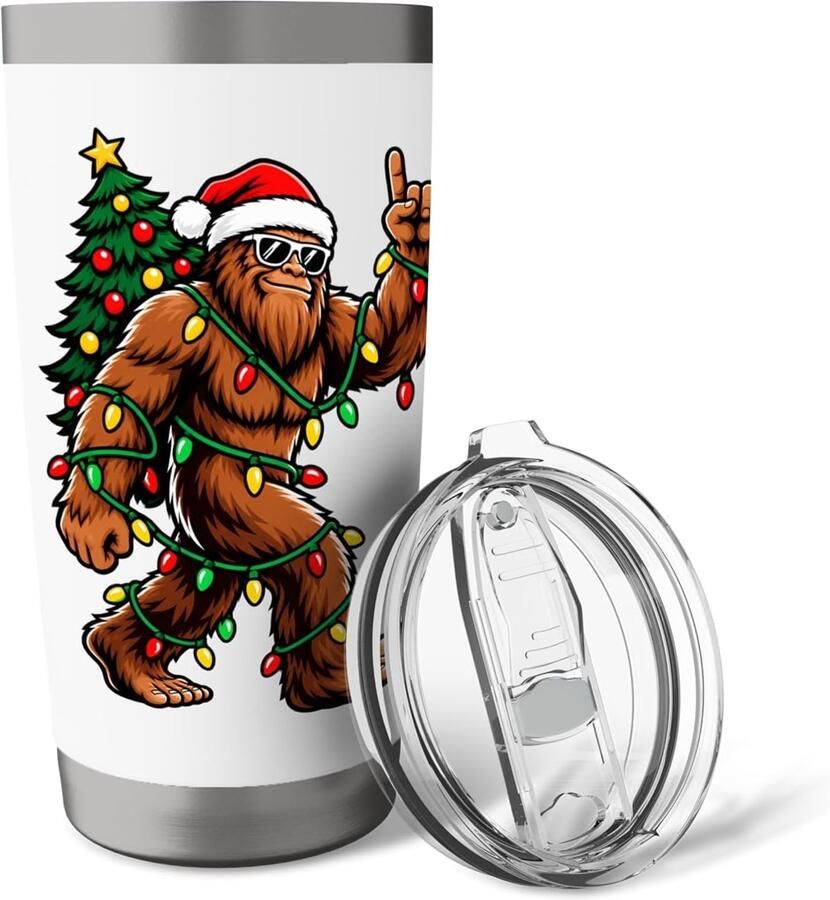 Thermobeker met kerstverlichting Bigfoot-thema