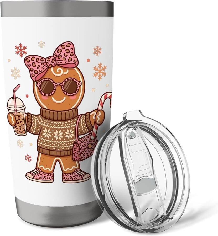 Thermobeker met luipaardprint roze met strik kerst