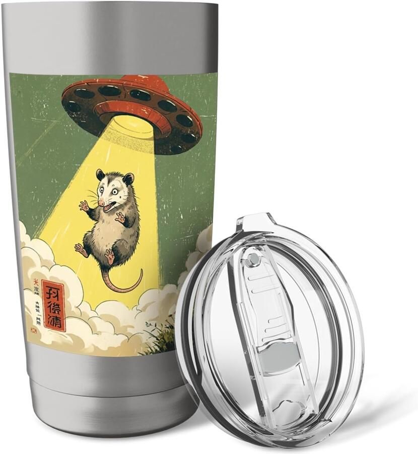 Thermobeker met opossum en ufo