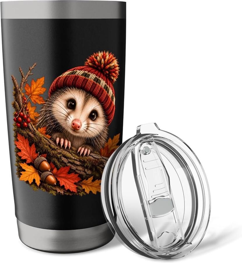 Thermobeker met opossum in herfstoutfit