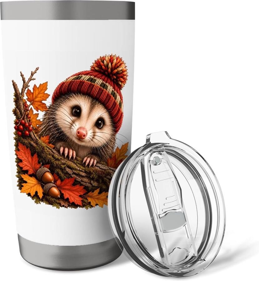 Thermobeker met opossum in herfstoutfit
