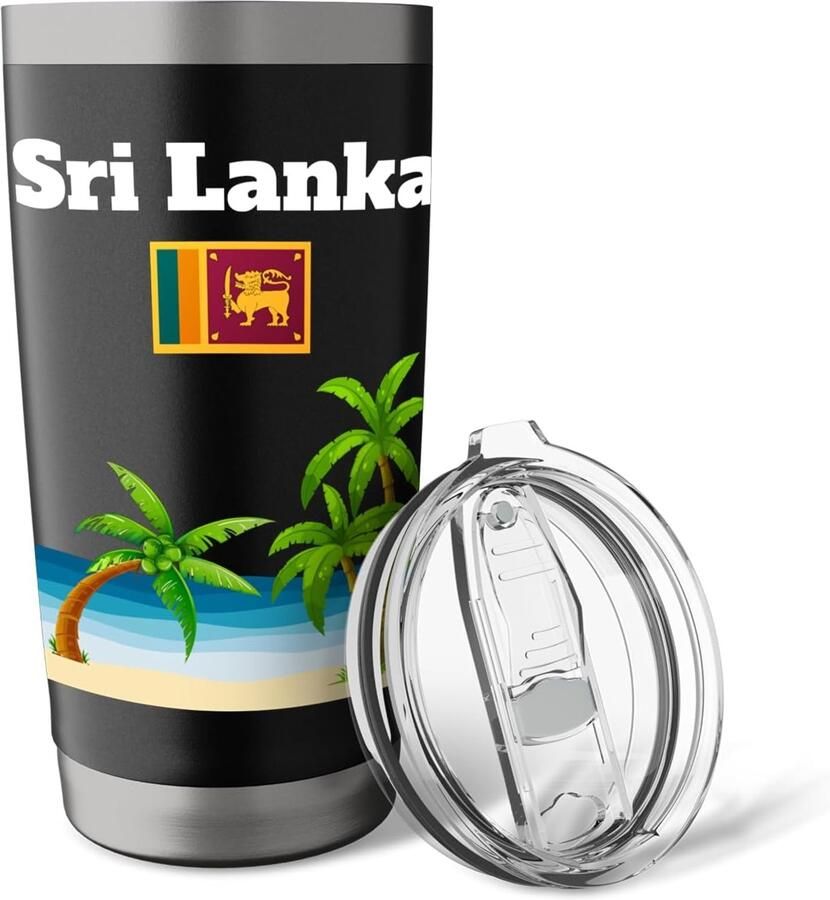 Thermobeker met palmbomen en Sri Lanka vlag