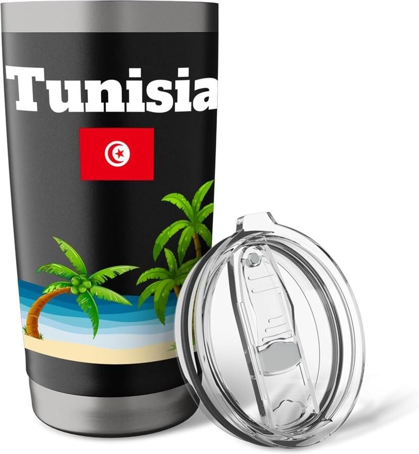 Thermobeker met palmbomen en Tunesische vlag
