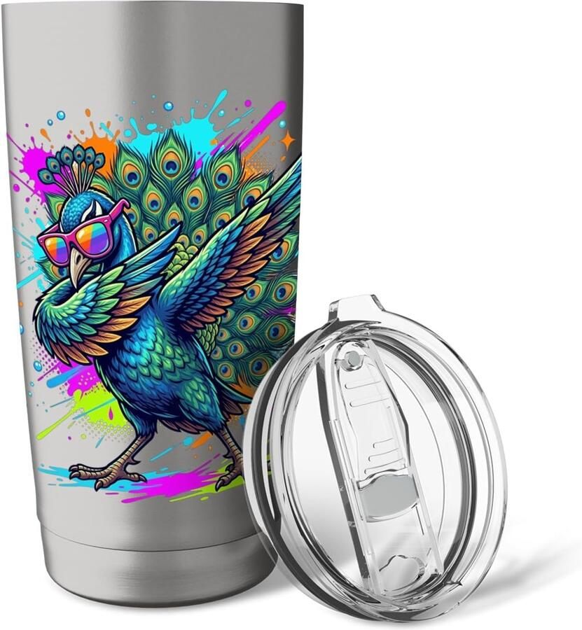 Thermobeker met pauw vogels