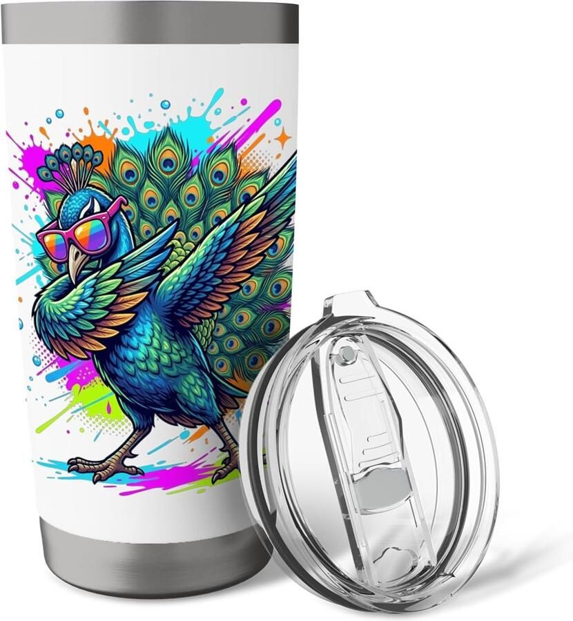 Thermobeker met pauw vogels