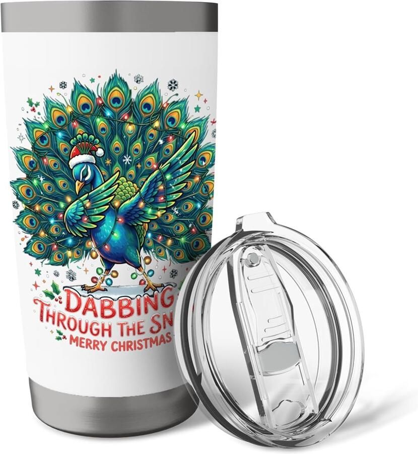 Thermobeker met pauw voor kerst