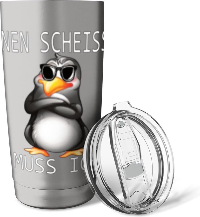Thermobeker met pinguïn en grappige spreuk