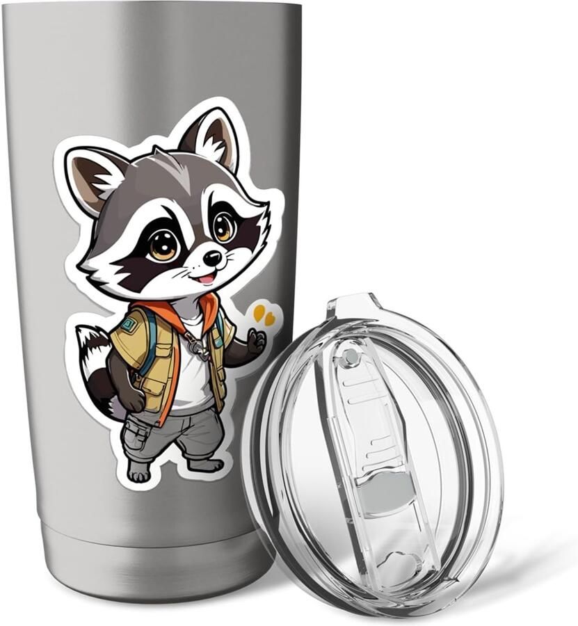 Thermobeker met racoon en vredesteken