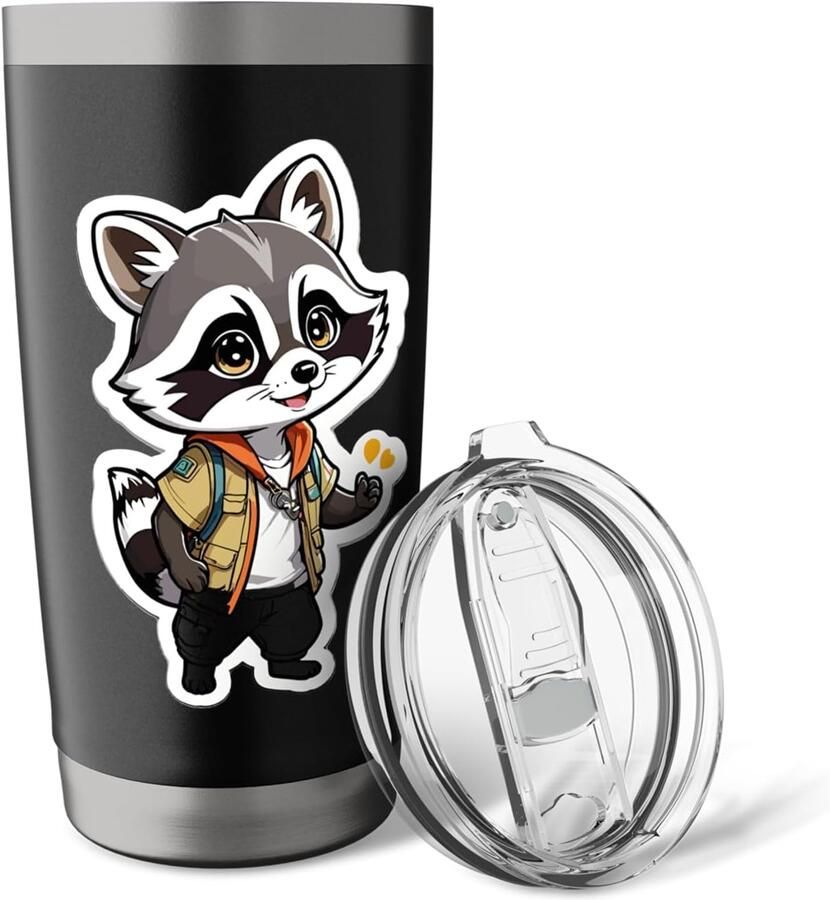 Thermobeker met racoon en vredesteken