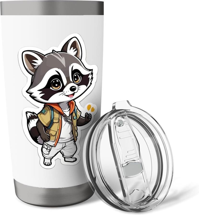 Thermobeker met racoon en vredesteken