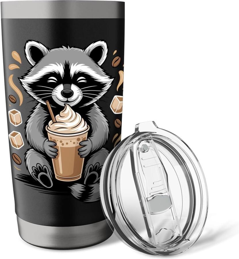 Thermobeker met racoon-meme