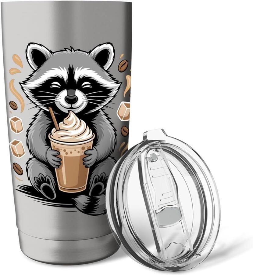 Thermobeker met racoon-meme