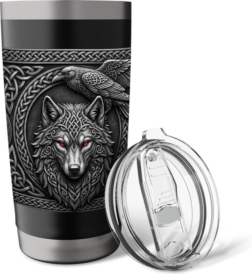 Thermobeker met raven Viking motief