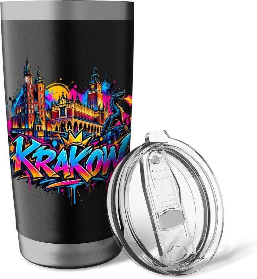 Thermobeker met skyline-graffiti