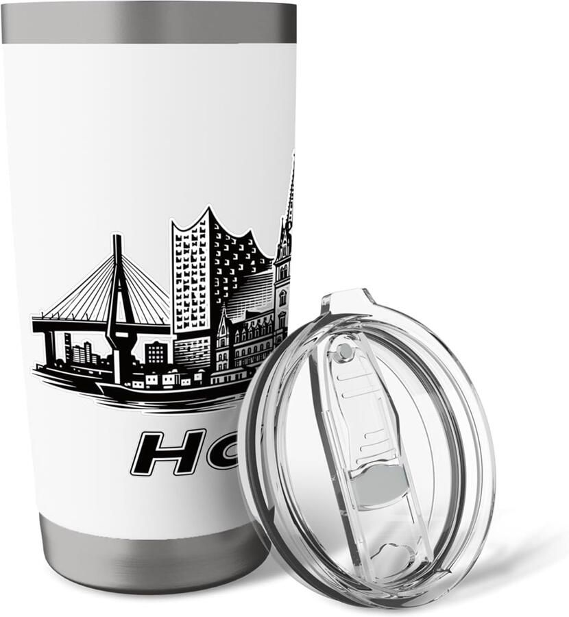 Thermobeker met skyline van Hamburg