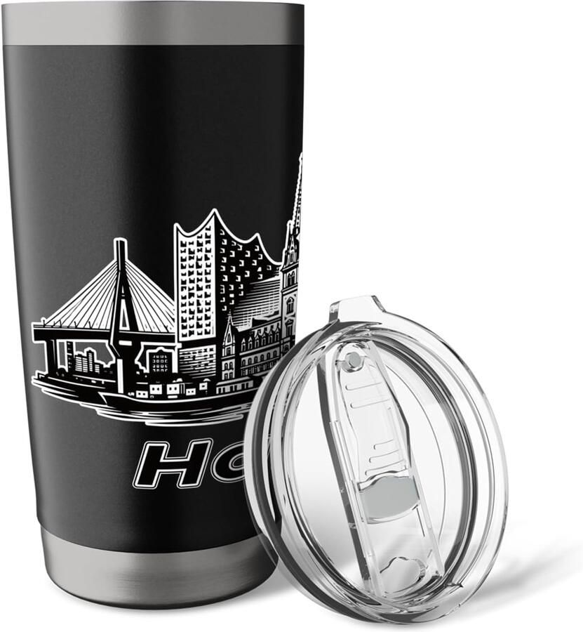 Thermobeker met skyline van Hamburg