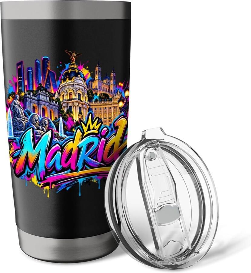 Thermobeker met skyline van Madrid