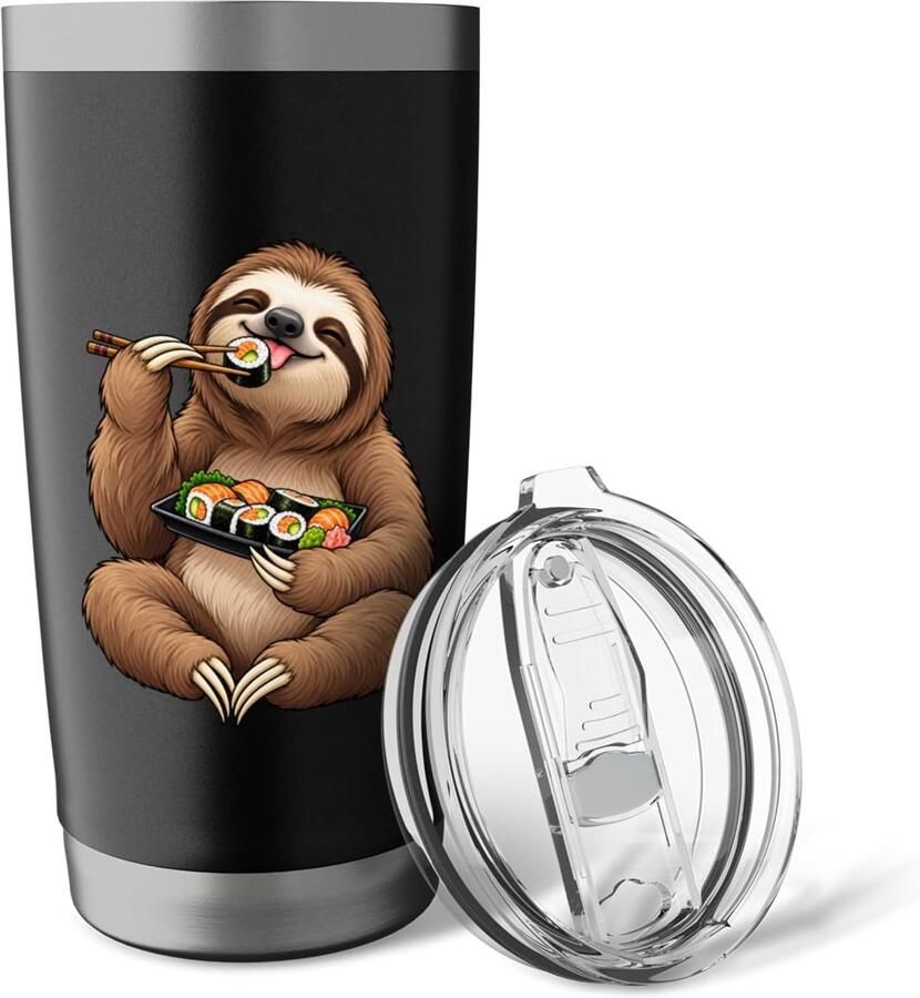Thermobeker met sloth die sushi eet