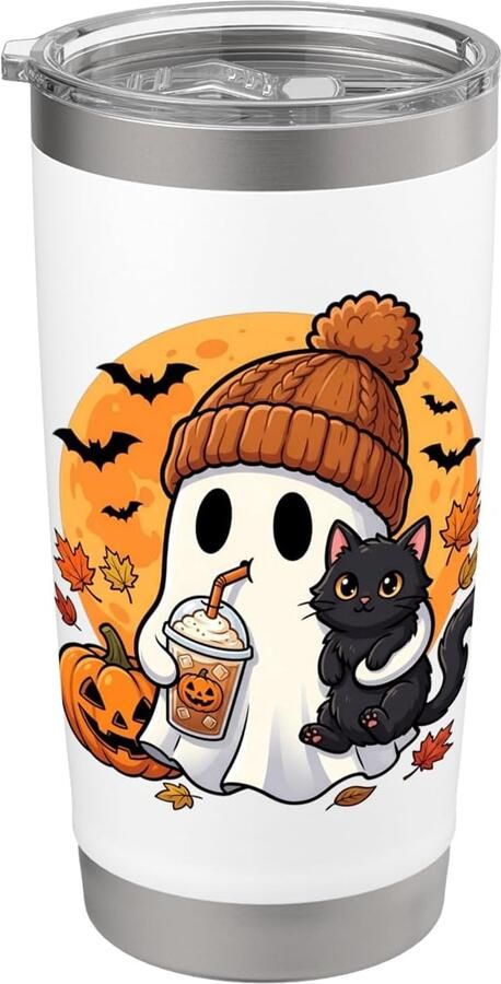 Thermobeker met Spook Zwarte Kat Pompoen en Koffie