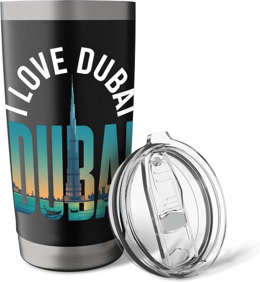 Thermobeker met stadsgezicht van Dubai