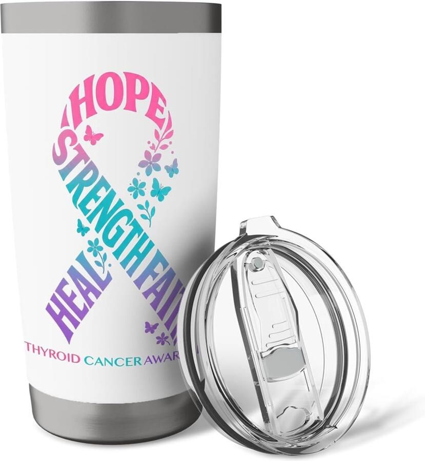 Thermobeker met tekst Hope Strength Faith Heal Thyroid Cancer Awareness