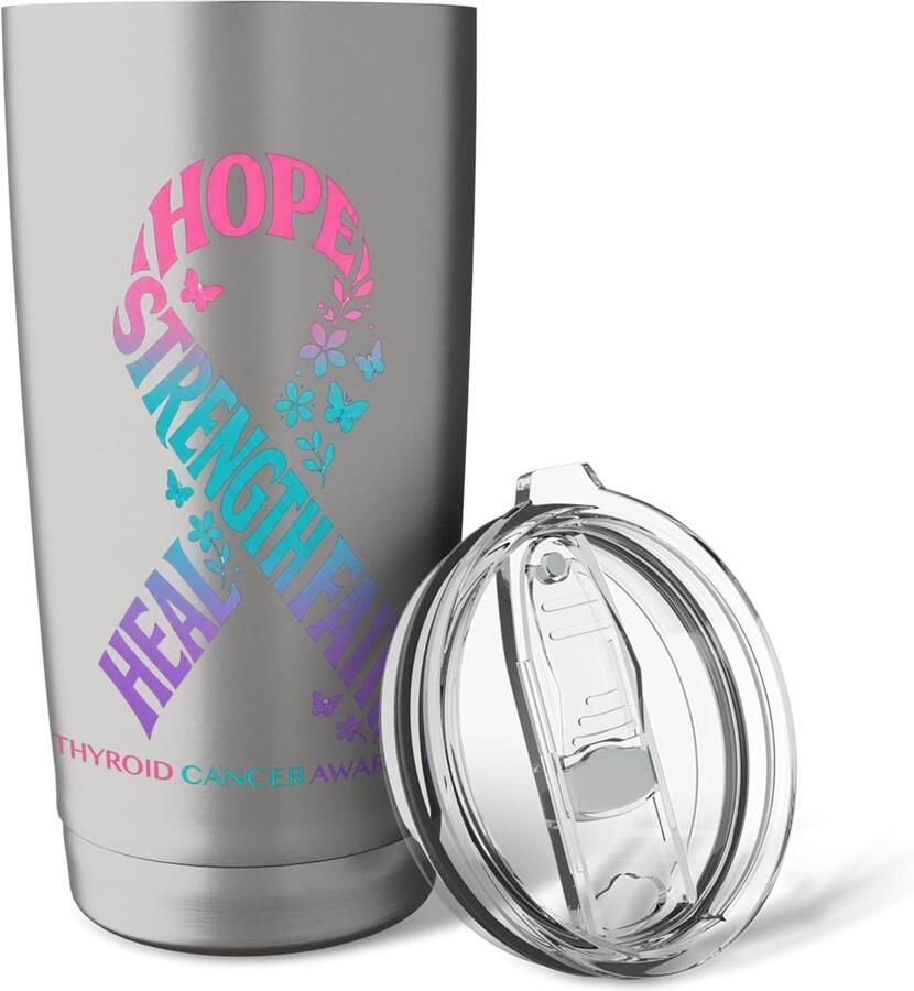 Thermobeker met tekst Hope Strength Faith Heal Thyroid Cancer Awareness