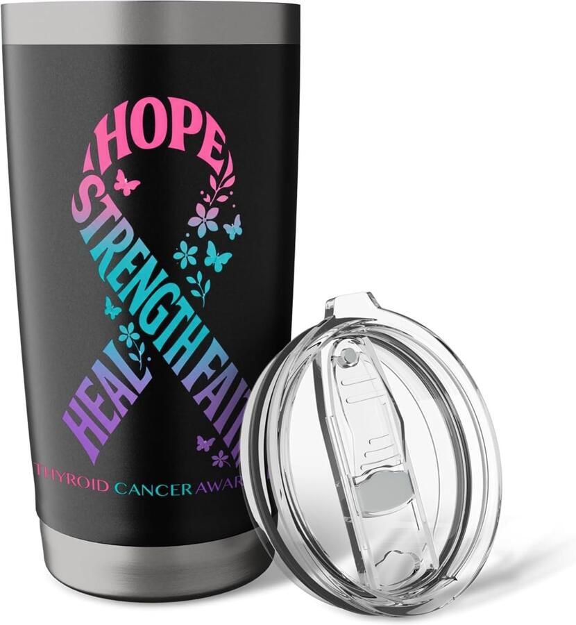 Thermobeker met tekst Hope Strength Faith Heal Thyroid Cancer Awareness