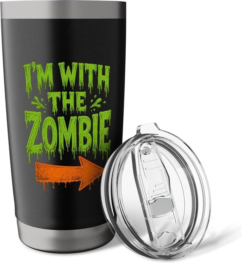 Thermobeker met tekst I'm with the Zombie