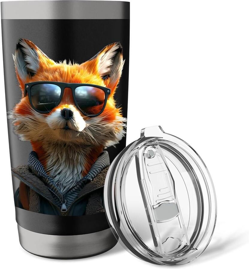 Thermobeker met vos zonnebril