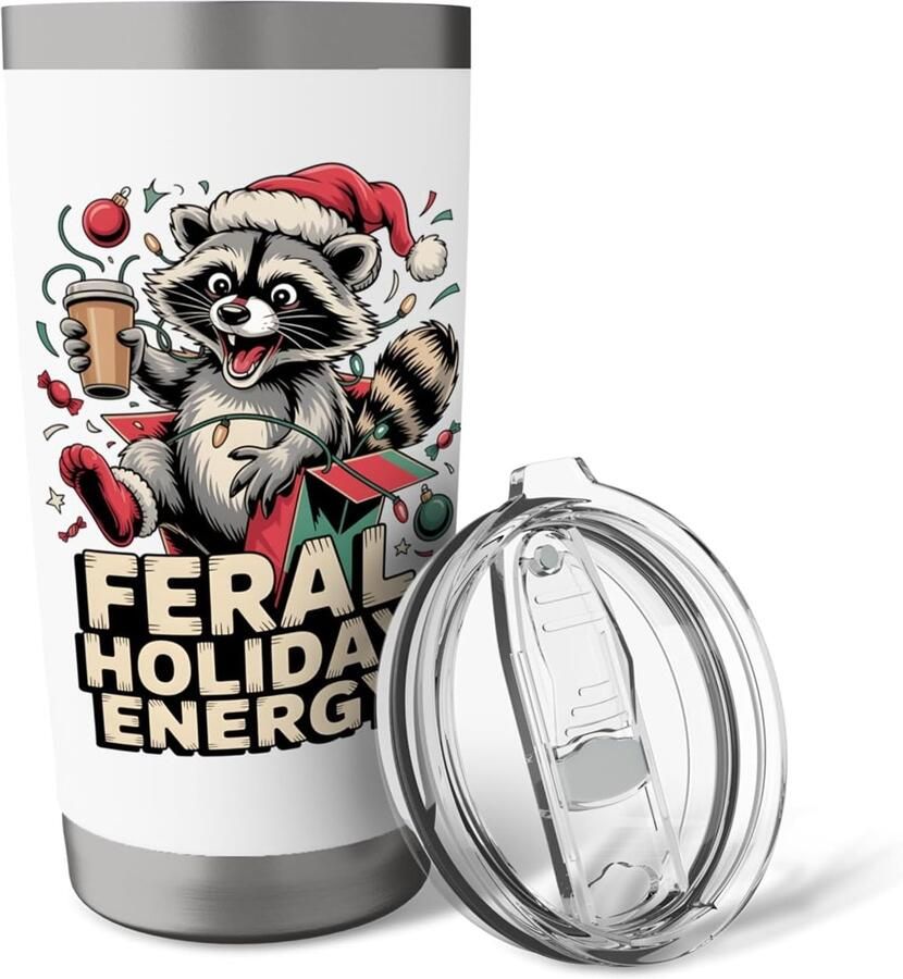 Thermobeker met wasbeer dubbelwandig kerst