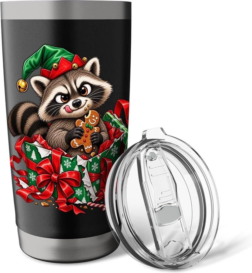 Thermobeker met wasbeer motief voor kerst