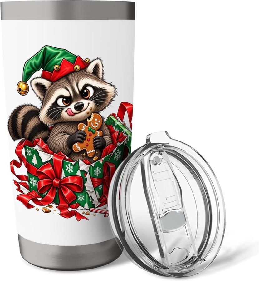 Thermobeker met wasbeer motief voor kerst