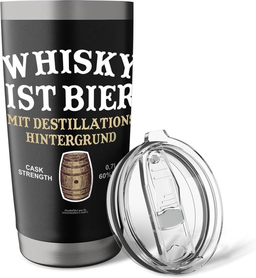 Thermobeker met whisky en bier spreuken dubbelwandig roestvrij staal