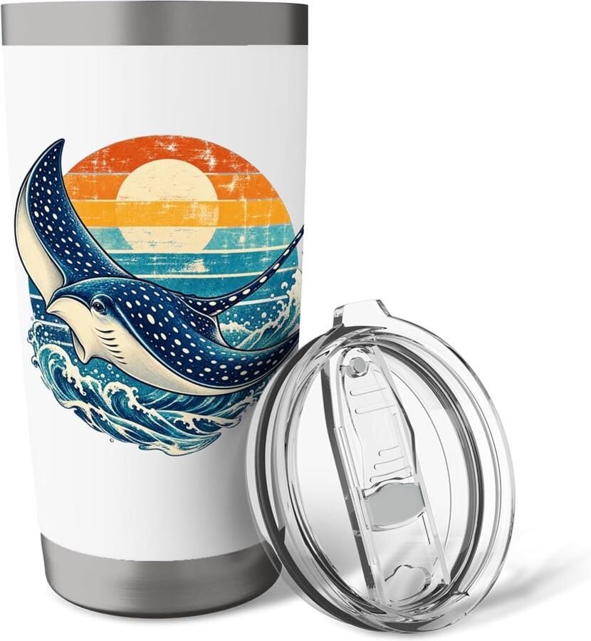 Thermobeker met zeedieren kuststrand en retro design
