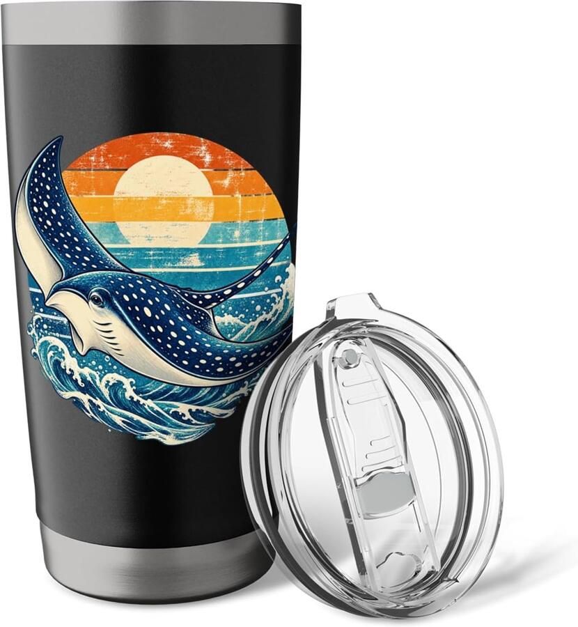 Thermobeker met zeedieren strand en retro design