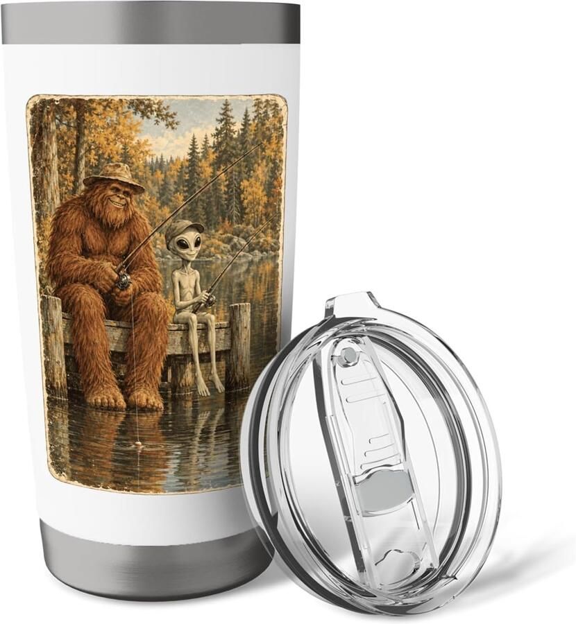 Thermobeker voor vissers met Bigfoot en UFO