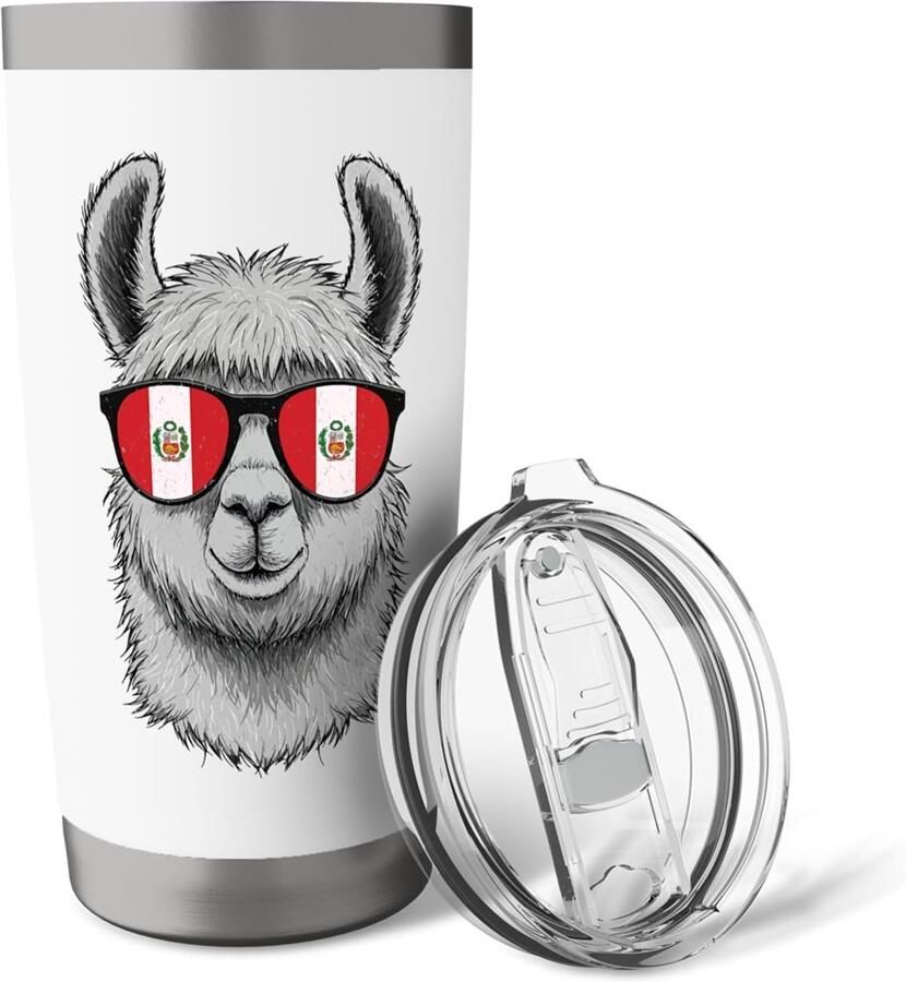 Thermosbeker met alpaca-ontwerp en Peruaanse vlag