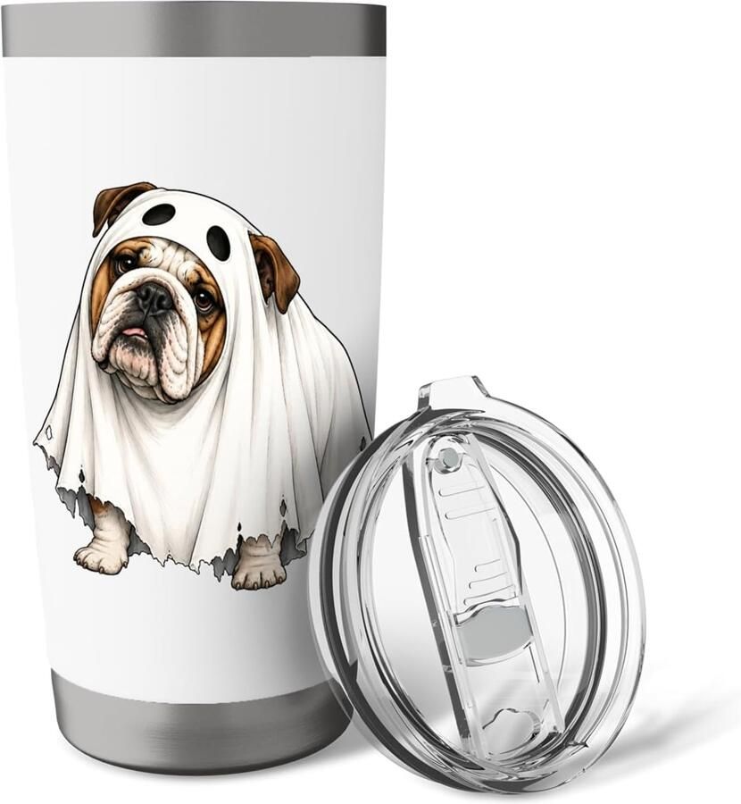 Thermosbeker met Engelse Bulldog Spook Halloween