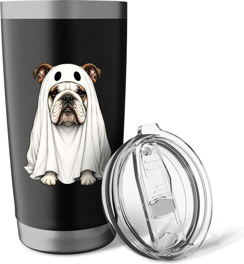 Thermosbeker met Engelse Bulldog Spook Halloween