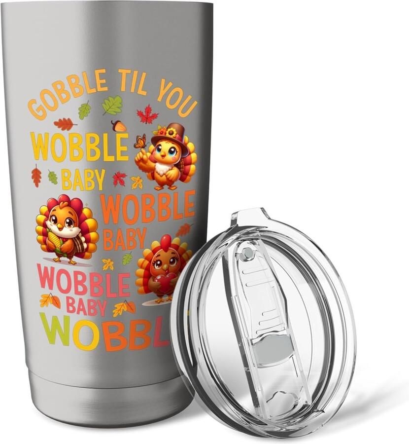Thermosbeker met grappige kalkoen voor Thanksgiving