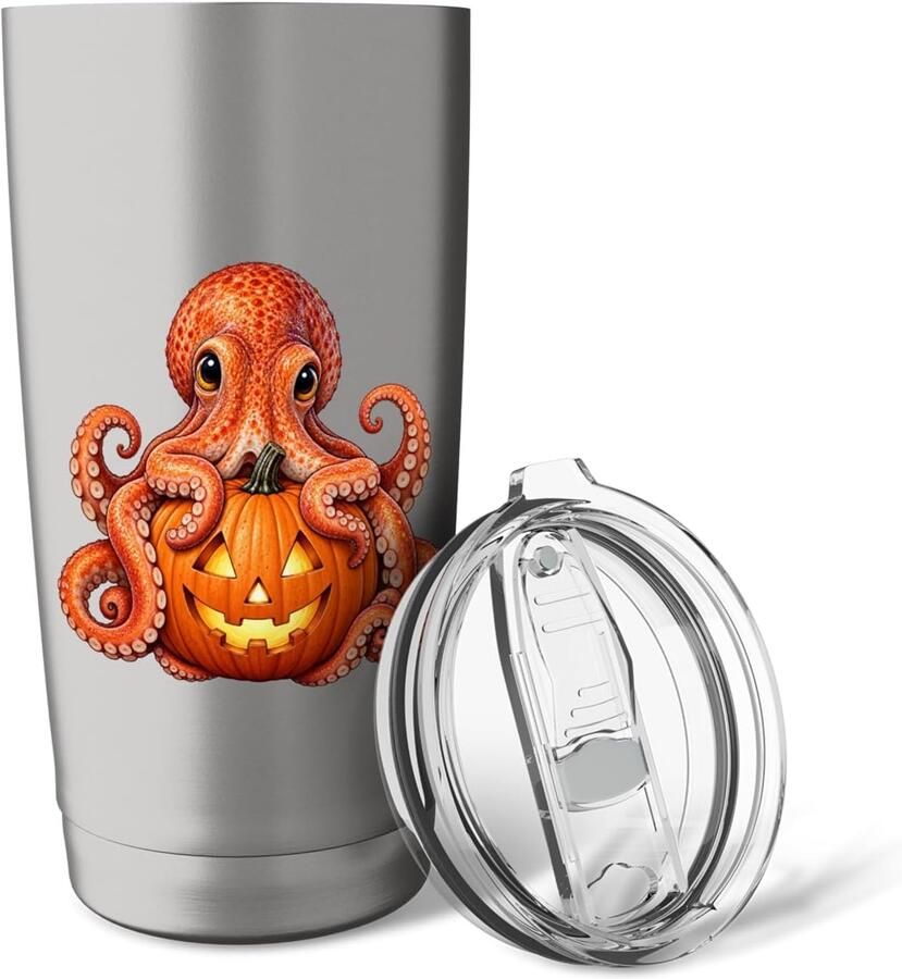 Thermosbeker met grappige pompoen voor Halloween
